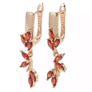 Rose Gold Plated Drop Earrings Red Natural Zircon